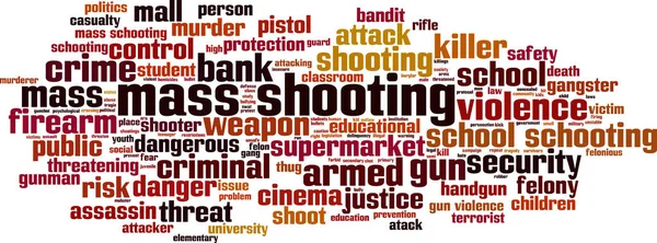 マスシューティングワードクラウドの概念 大量銃撃についての言葉で作られたコラージュ ベクターイラスト — ストックベクタ