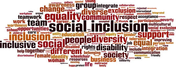 Concepto Nube Palabras Inclusión Social Collage Hecho Palabras Sobre Inclusión — Vector de stock