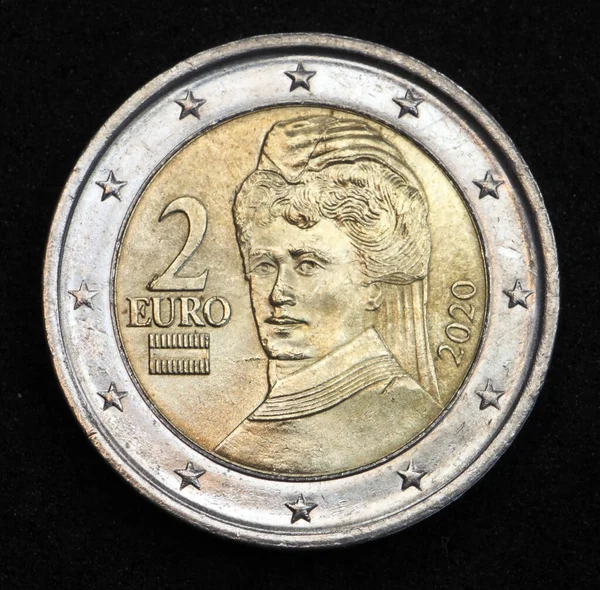 Atrás Cara Nacional Moneda Euros Austria Muestra Retrato Pacifista Bertha —  Fotos de Stock