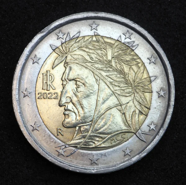 Baksidan Den Nationella Sidan Euro Mynt Från Italien Visar Porträtt — Stockfoto