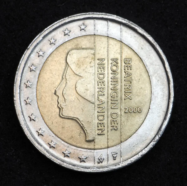 Atrás Cara Nacional Moneda Euros Holanda Muestra Perfil Reina Beatriz —  Fotos de Stock