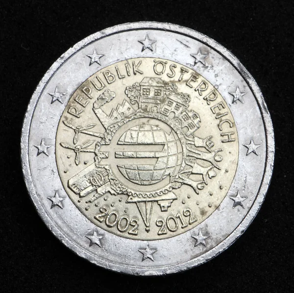 Tillbaka Nationell Sida Euro Mynt Från Österrike Visar Världen Form — Stockfoto