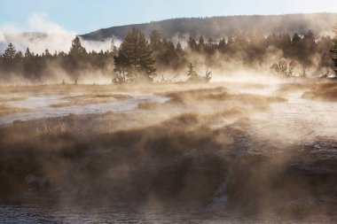 İlham verici doğal bir geçmiş. Yellowstone Ulusal Parkı 'ndaki havuz ve gayzer alanları, ABD.