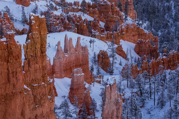 Festői Színes Rózsaszín Sziklák Bryce Canyon Nemzeti Park Téli Szezonban — Stock Fotó