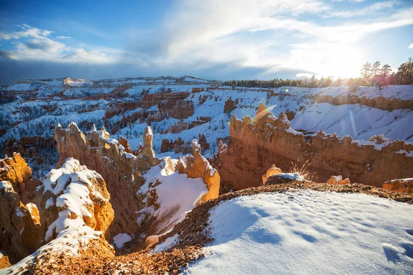 Pittoreska Färgglada Rosa Stenar Bryce Canyon National Park Vintersäsongen Utah — Stockfoto