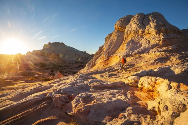 Hike Utah Mountains Hiking Unusual Natural Landscapes Fantastic Forms Sandstone — Stock Photo, Image
