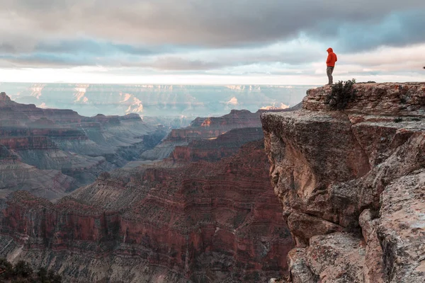 Ταξιδιώτης Απόκρημνα Βουνά Πάνω Από Grand Canyon National Park Αριζόνα — Φωτογραφία Αρχείου