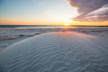 Sandy beach and dunes on the ocean coast. Baja California, Mexico