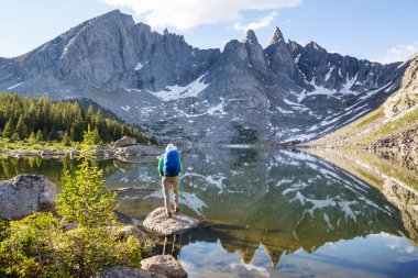 Hike in Wind River Range in Wyoming, USA. Summer season.