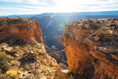Büyük Kanyon 'un resimli manzaraları, Arizona, ABD. Güzel doğal arka plan. Gün doğumu görünümü.