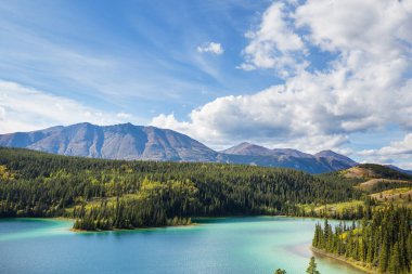 Kanada'da dağ gölü sakin sahne