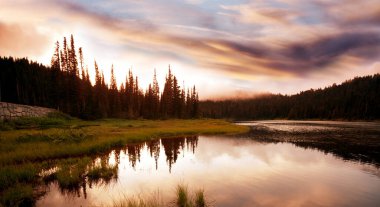 Sunset scene on the lake at sunset summer nature landscapes