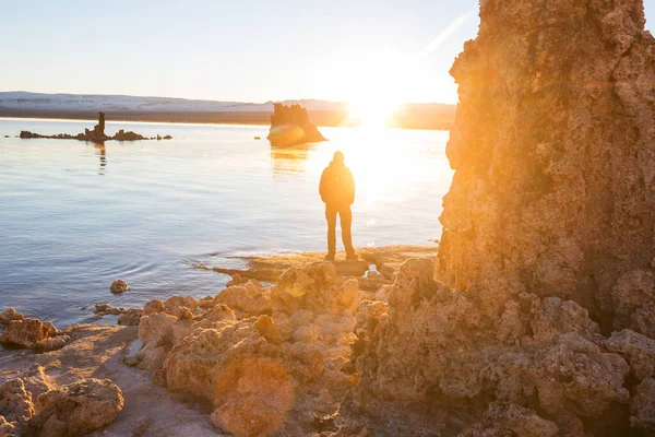 Man Mono Lake Sunrise — Stock Photo, Image