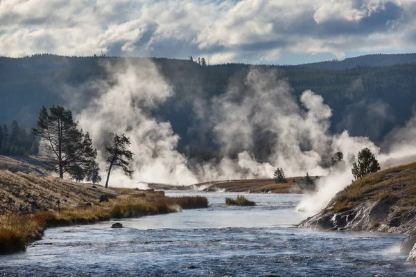 Fond Naturel Inspirant Piscines Champs Geysers Yellowstone National Park États — Photo