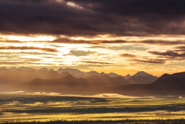 Beautiful high mountains in Alaska, United States. Amazing natural background.