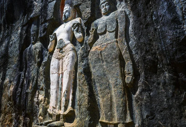 Roccia Scultura Buddista Intagliata Buduruvagala Patrimonio Mondiale Dell Unesco Sri — Foto Stock