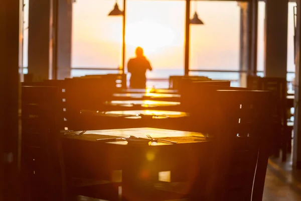 Вуличне Кафе Березі Моря Заході Сонця — стокове фото