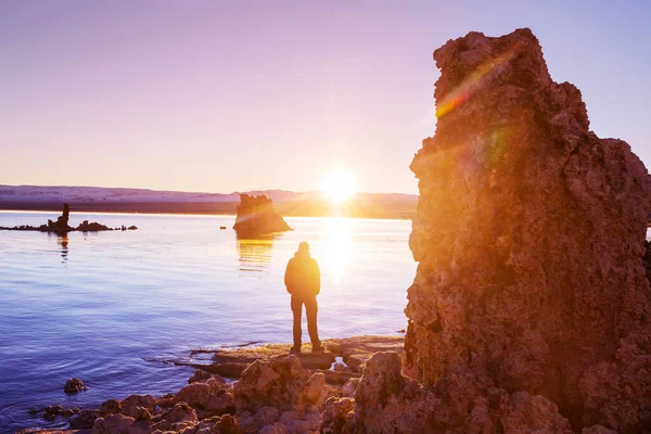 Neobvyklé Útvary Jezera Mono Při Východu Slunce — Stock fotografie