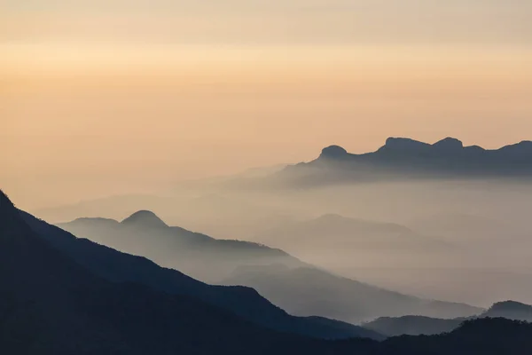 Silhouette Montagne Lever Soleil Printemps — Photo