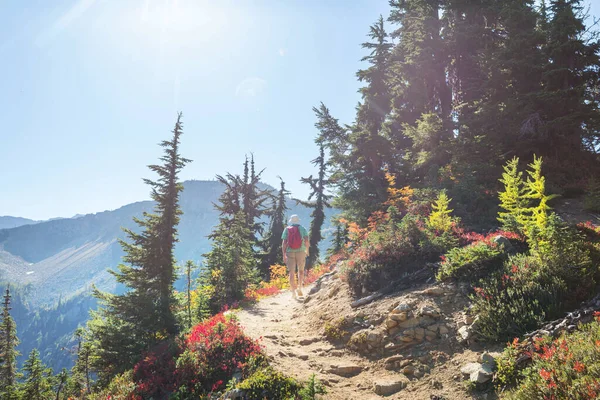 Hiker Mountains Beautiful Rock Background — Stock Photo, Image