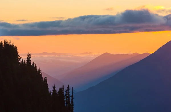 Ορεινή Σιλουέτα Την Αυγή Της Άνοιξης — Φωτογραφία Αρχείου