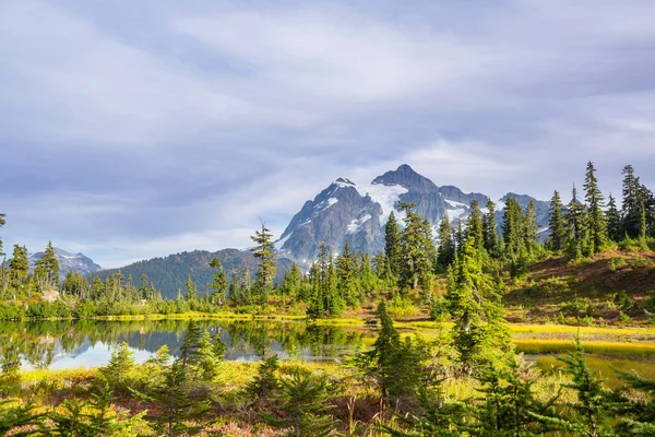 Lac Panoramique Avec Reflet Mont Shuksan Washington États Unis — Photo