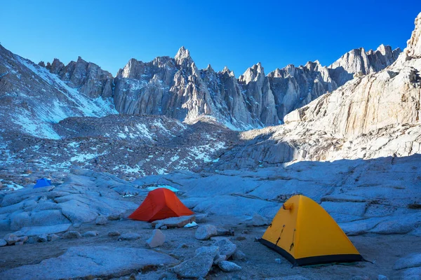 Hiking Tent Backpacks Camping Mountains Summer Season — Stock fotografie