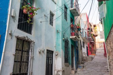 Meksika 'nın Guanajuato kasabasının renkli koloni tarzı evleri.