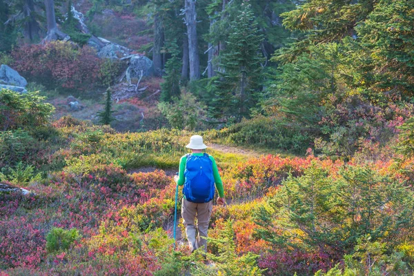Hike Autumn Mountains Fall Season Theme — Stock Photo, Image