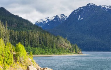 Kanada'da dağ gölü sakin sahne