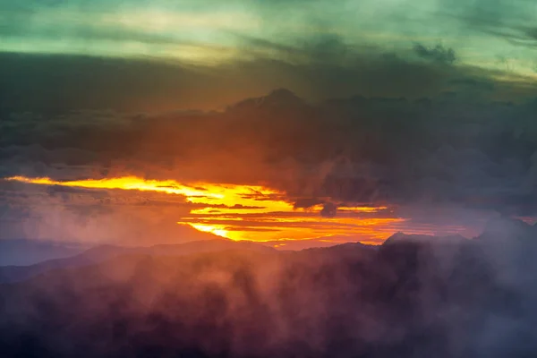 Coucher Soleil Panoramique Dans Les Montagnes Beau Fond Naturel — Photo