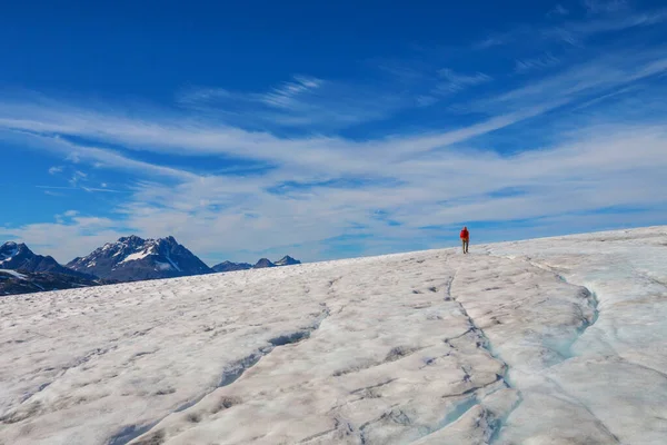 Человек Походе Гигантский Ледник Канаде — стоковое фото