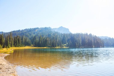 Yaz mevsiminde dağlarda huzur gölü. Güzel doğal manzaralar..