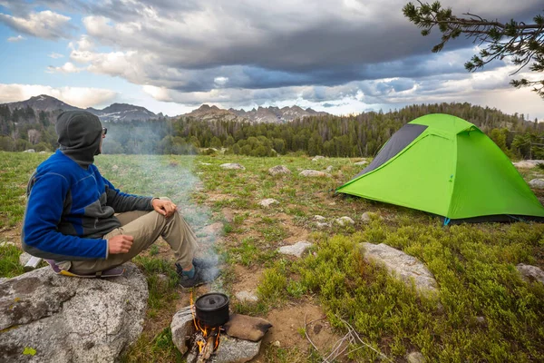 Hiking Tent Backpacks Camping Mountains Summer Season — Stock Fotó