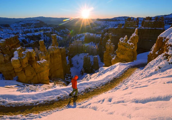Caminhada Parque Nacional Bryce Canyon Temporada Inverno Utah Eua — Fotografia de Stock