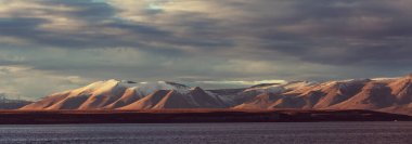 Kış erken dağlarında güzel bir doğa manzarası. Sierra Nevada manzaraları. ABD, Kaliforniya. Seyahat ve kış tatili geçmişi.