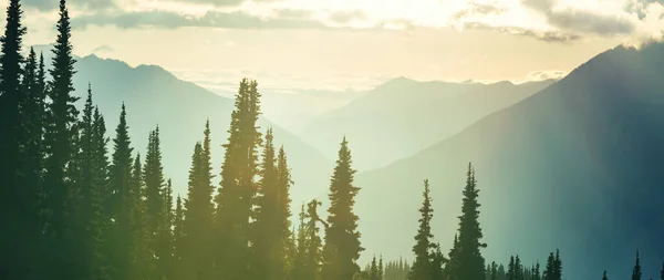 Scenic Zonsondergang Bergen Prachtige Natuurlijke Achtergrond Panoramisch Uitzicht — Stockfoto