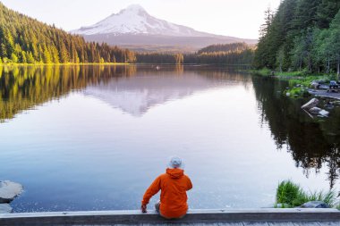 Mount. Hood reflection in Trillium lake,  Oregon, USA. Beautiful natural landscapes