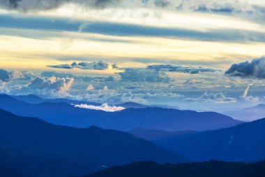 Güney Amerika, Kolombiya 'daki puslu yeşil Cordillera dağları