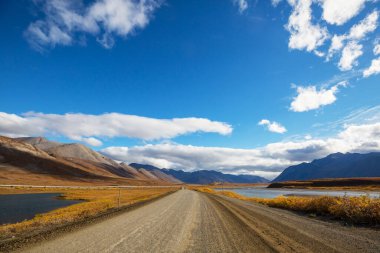 Tundra landscapes above Arctic circle in autumn season. Beautiful natural background.