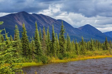 Beautiful high mountains in Alaska, United States. Amazing natural background.