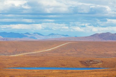 Tundra landscapes above Arctic circle in autumn season. Beautiful natural background.