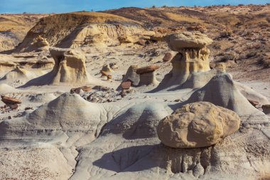 Bisti çorak arazilerindeki alışılmadık çöl manzaraları, De-na-zin vahşi doğa alanı, New Mexico, ABD