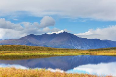 Alaska tundrasında dinginlik gölü.