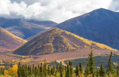 Sonbahar mevsiminde dağ yolu, Alaska