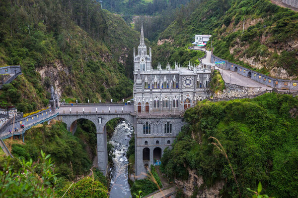 National Shrine Basilica of Our Lady of Las Lajas over the Guaitara River in  Colombia, South America.  One of the most beautiful churches in the world.