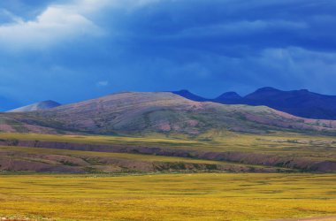 Kutup dairesinin üstündeki Tundra manzaraları