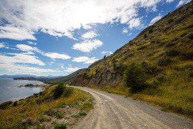 Dünyanın sonu. Beagle çevresindeki güzel doğal manzara. Ushuaia, Arjantin 'deki ses.