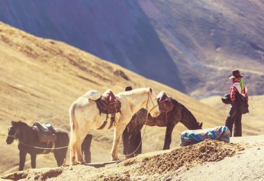 Vinicunca, Cusco bölge, Peru otantik Rehber hizmeti. Montana de Siete Colores, gökkuşağı dağ.