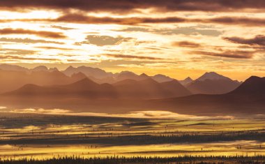 Beautiful high mountains in Alaska, United States. Amazing natural background.